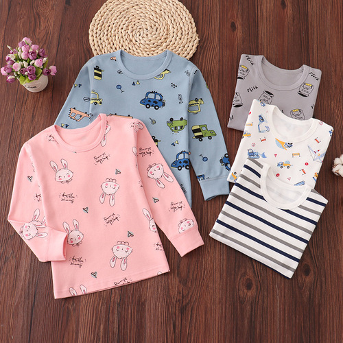 Combing-free children's warm underwear, baby pure cotton close-fitting autumn clothes for boys and girls, single clothing, pure cotton sleepwear