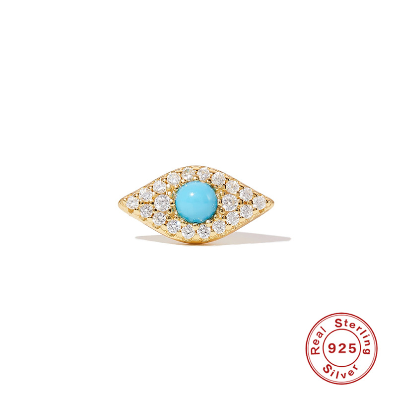 Fashion Devilu0027S Eye Sterling Silver Inlay Turquoise Zircon Ear Studs 1 Piece