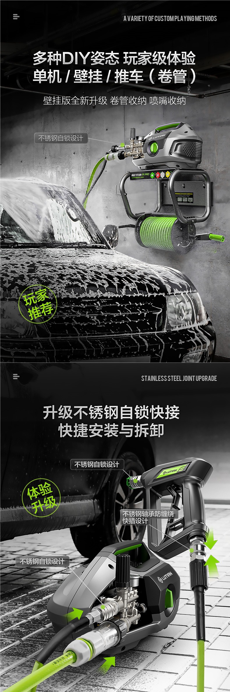Greenfield Commercial Car Washing Machine Titan High-Power Ultra-High Pressure Cleaning Machine Water Gun Car Washing Water Pump Household 220V Artifact