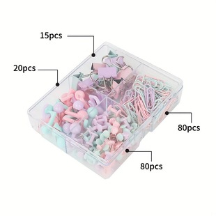 Combination Pack of Binder Clips, Paper Clips, Thumbtacks, and Hooks for Wall Use