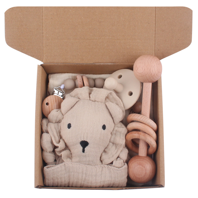 Nuevo bebé suministros de dibujos animados León calmante toalla creativa chupete cadena teether juguete cinco piezas traje