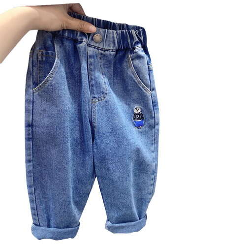 Boys' Trousers Spring and Autumn  New Autumn Children's Jeans Cartoon Handsome Soft Medium and Big Boys Straight Leg Pants