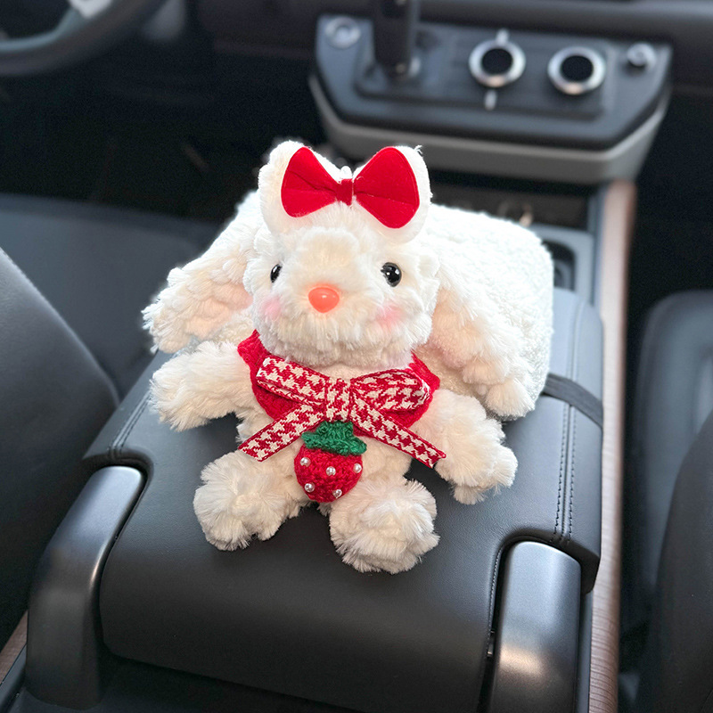 Caja de apoyabrazos de coche de conejo creativo caja de pañuelos de papel de dibujo almacenamiento en coche 2024 nuevo sentido muñeca de coche mujer