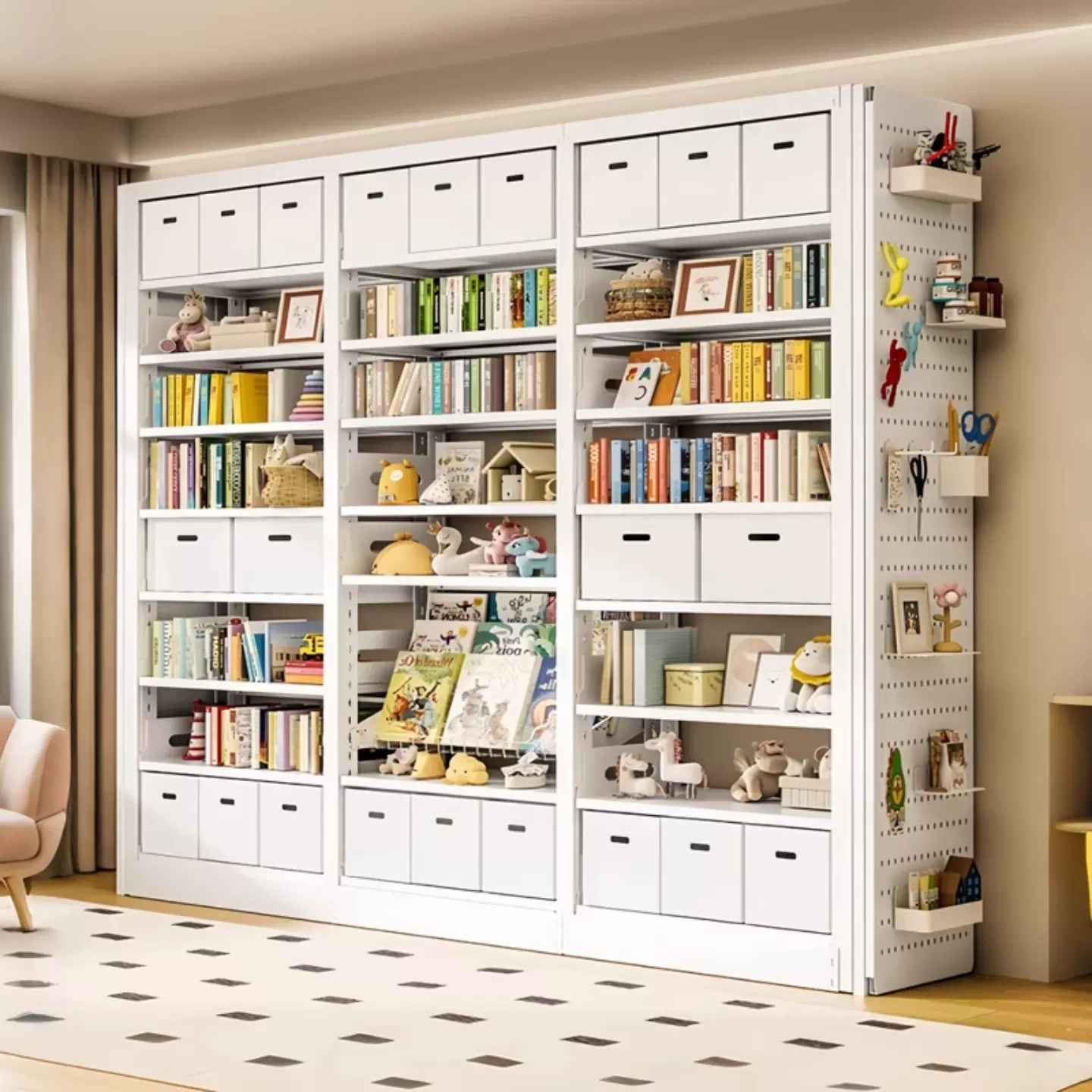 钢制图书馆书架一体靠墙落地置物架客厅多层家用儿童书籍馆铁书柜