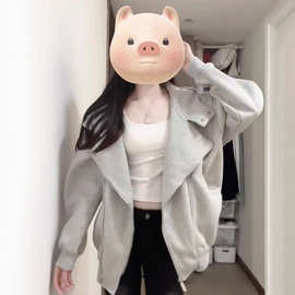 早秋美式设计感外套女秋冬季2025新款高级感韩系灰色连帽卫衣上衣