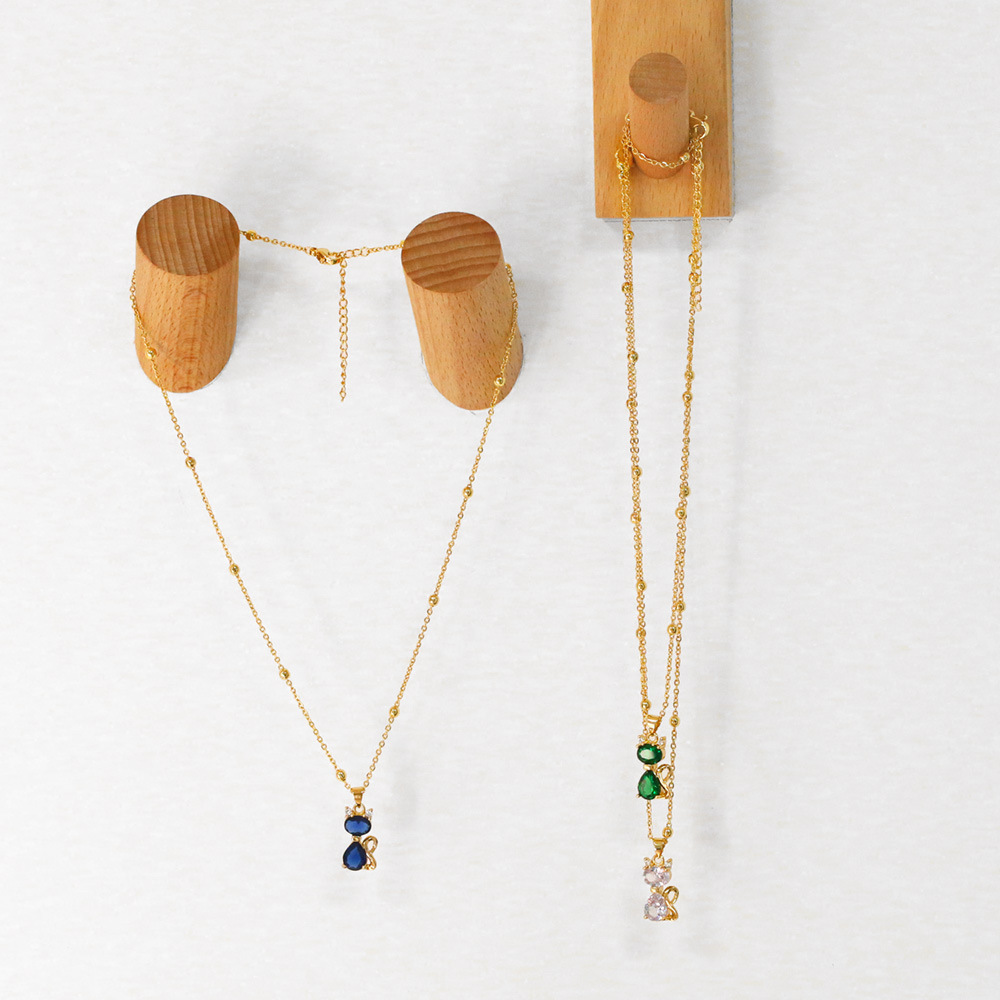 fashion micro-inlaid zircon cute cat copper necklace