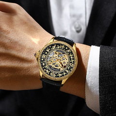 路易爵倫男士機械錶鏤空真皮全自動機械錶時尚防水手錶腕錶男代發