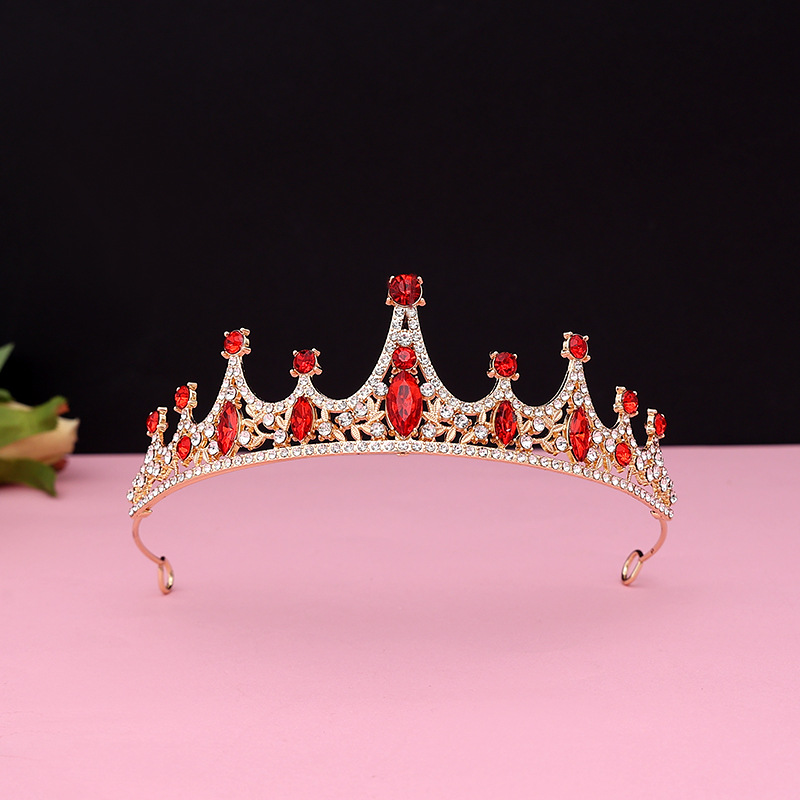 Online Rojo Negro Barroco corona tocado novia estilo coreano 18 años de edad, mujer adulta Ceremonia de cumpleaños princesa Corona al por mayor