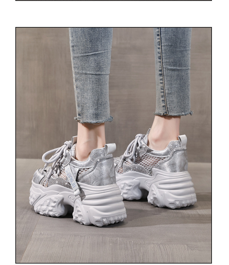 Giày sneaker nữ đế dày tăng chiều cao lưới thoáng khí phong cách daddy — màu trắng chi tiết 13