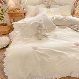 JUD5法式奶油公主风纯棉床上四件套感床品水洗棉床单被套