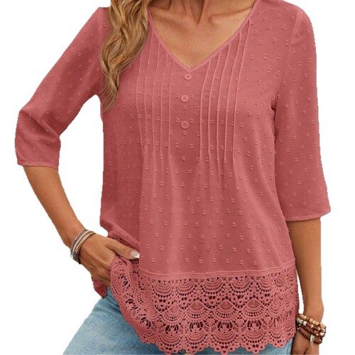 2025 French-style Boho Hollowed-Out Embroidered Lace Short Fashionable Casual Women's Blouse