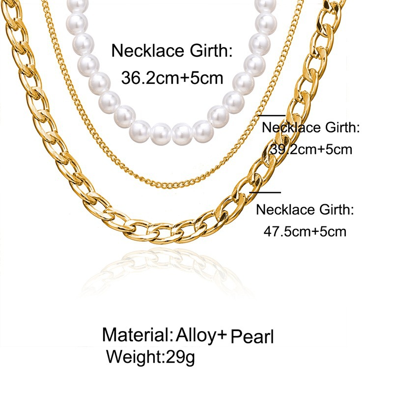 European And American Cross-border Creative Retro Simple Pearl Chain Three-layer Necklace Wholesale display picture 1