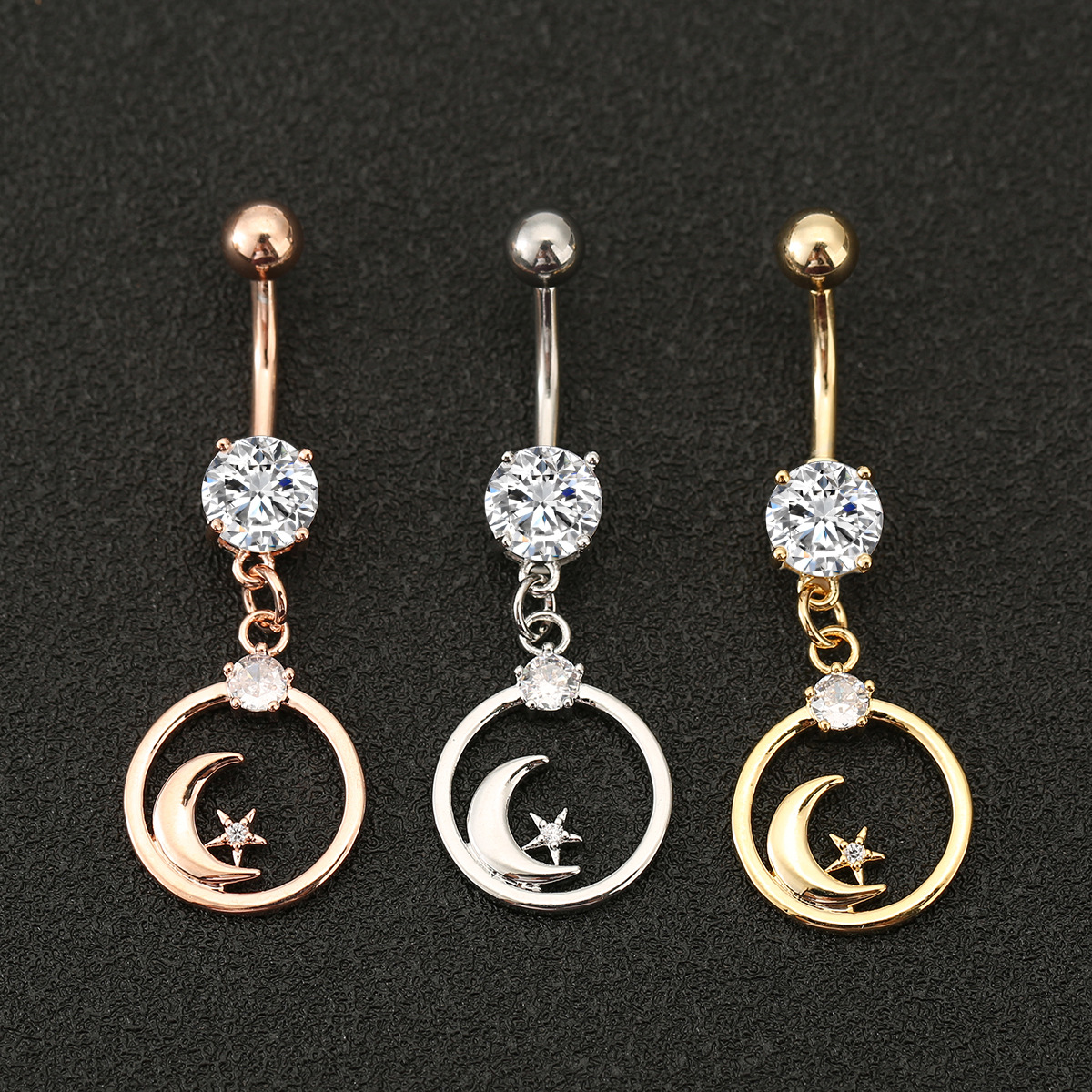 Piercing ombelico stella e luna con zircone gioiello elegante_voghion.com