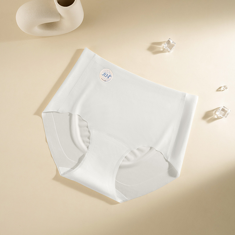 Ropa interior sin costuras de cintura alta estilo fino de verano de seda de hielo entrepierna de algodón puro entrepierna antibacteriana cintura media pantalones de piel de leche transpirables ropa interior de mujer