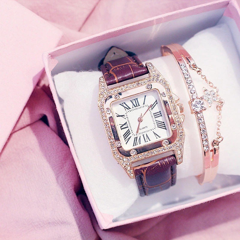 Reloj de mujer cuadrado con incrustaciones de diamantes, estilo romano, elegante y moderno, regalo ideal tipo influencer