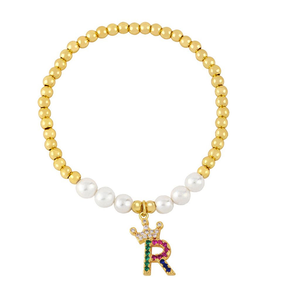 26 English letter bracelet fashion copper beads pearl elastic bracelet