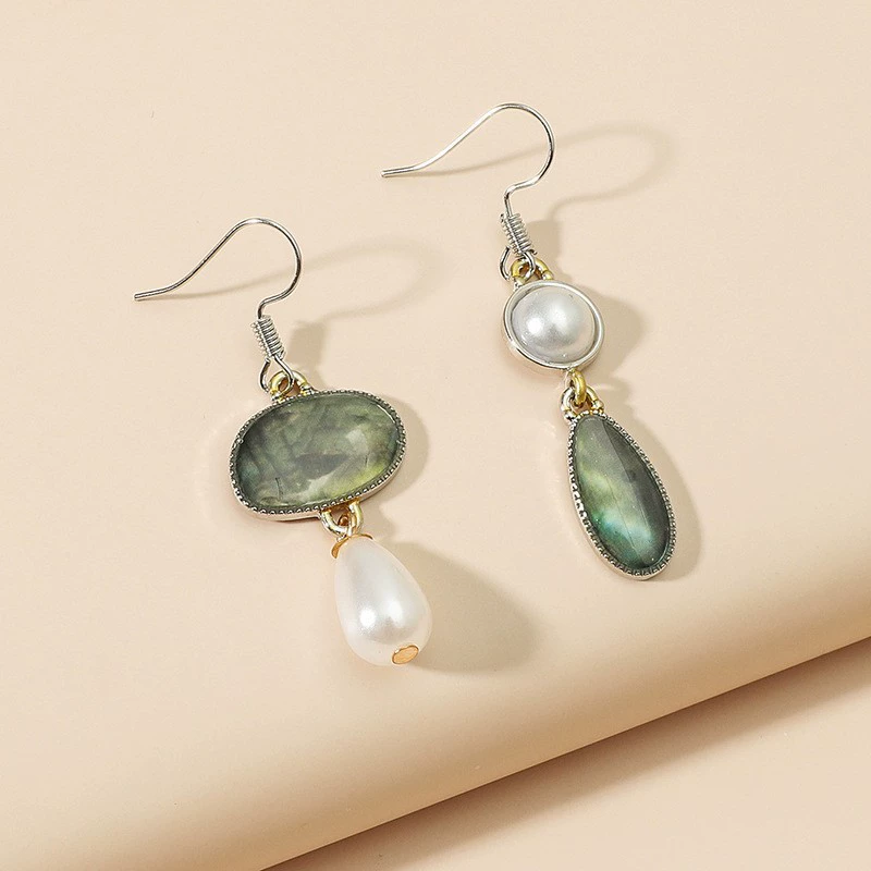 Retro fashionable asymmetrical earrings from pearl, for import