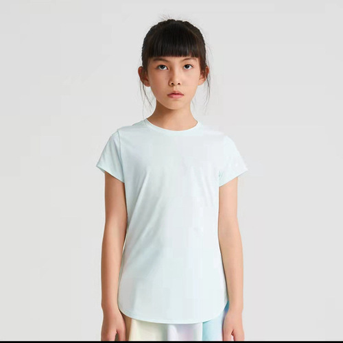 Cross-border summer new children's yoga suit with cool sensation lotus hem short-sleeve quick-drying seamless running sports fitness T-shirt