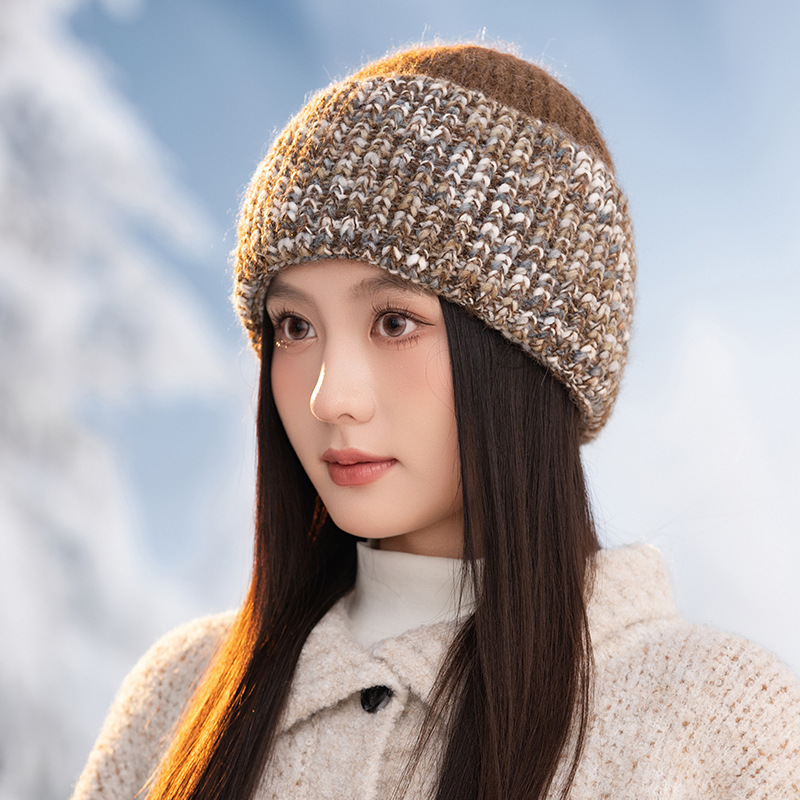 冬季新款帽子女渐变色卷边保暖防寒毛线帽百搭护耳加绒加厚针织帽|undefined