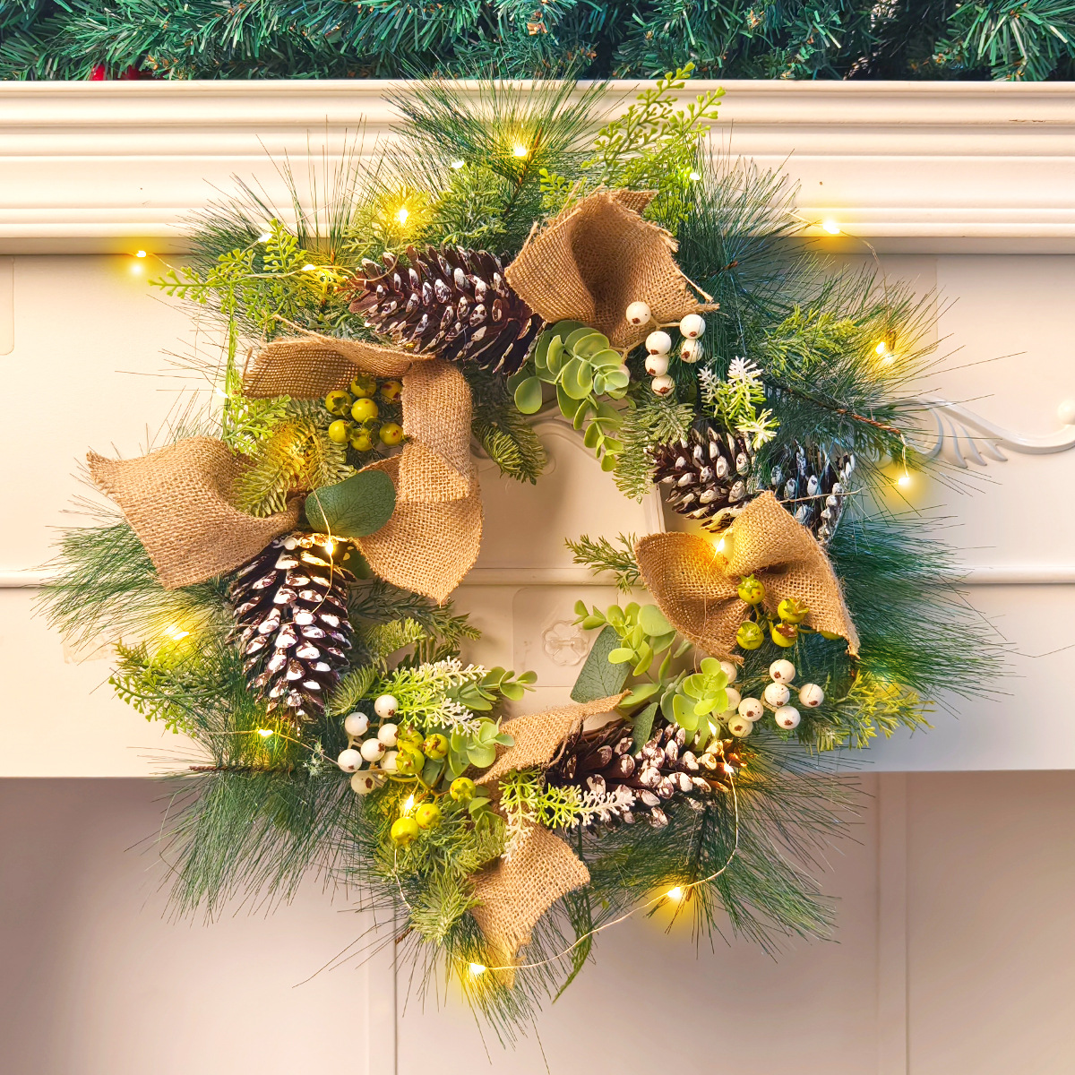 Nuevos productos de Navidad luminosa pinos ramas secas guirlandas decoración de ventanas fiesta de vacaciones simulación pinos anillo de vid colgante