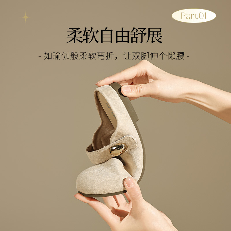 Estrictamente seleccionado Augustion Yellow Birkenstock Pantuflas para mujer 2025 nuevo estilo de verano francés de suela suave de un pie Baotou medio arrastre