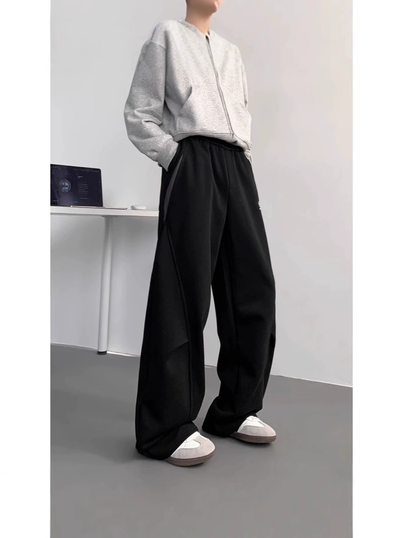 Trend spring casual trousers for leisure, American style, oversize, loose straight fit