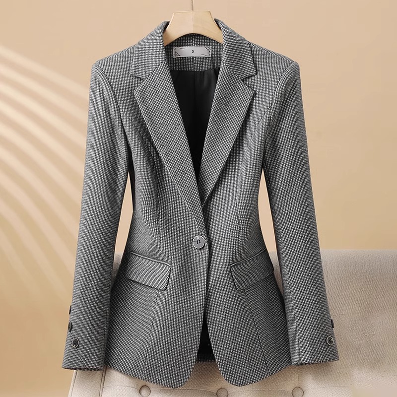 Grey Suit Jacket Women's Autumn and Winter New Goddess Fan Slim-fit Small Suit Casual Thickened Commuter Business Wear Top