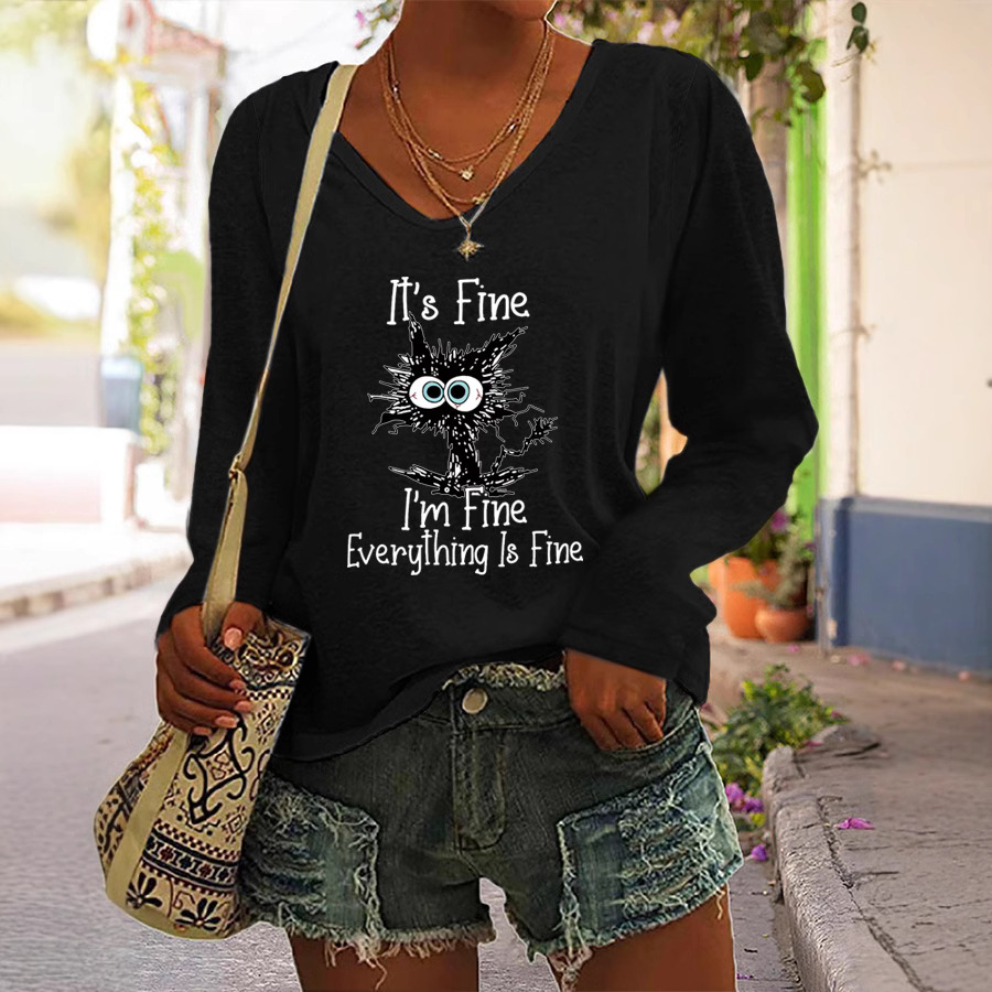 Sudadera de Manga Larga con Cuello en V Grande, Estilo Europeo y Americano 2025, Personalizable con Estampados, Superventas en Primavera y Otoño, Prenda Superior Informal y Versátil para Mujer, Comercio Exterior