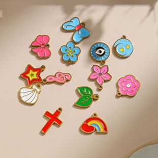 304 stainless steel cute color drop oil bow flower rainbow shell cross jewelry accessories pendant wholesale