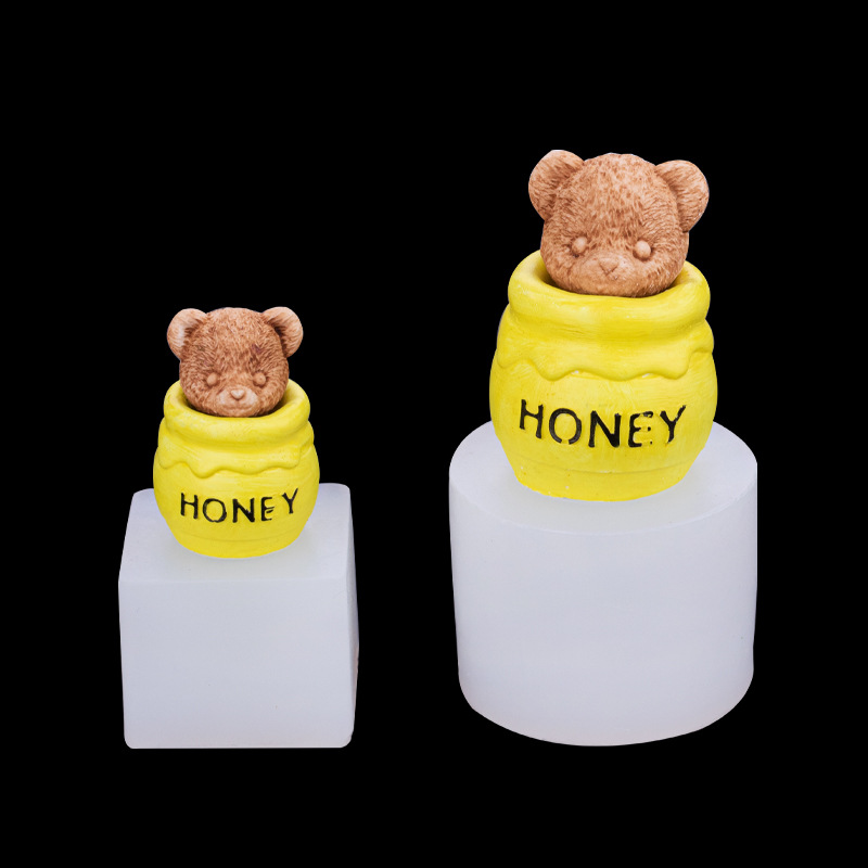 Dibujos animados tridimensional miel olla oso peluche perro aromaterapia vela molde de yeso hornear Fondant chocolate seco ritmo molde