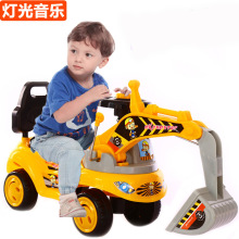 儿童挖掘机可坐可骑玩具工程车大号音乐滑行车挖土机一件代发电动