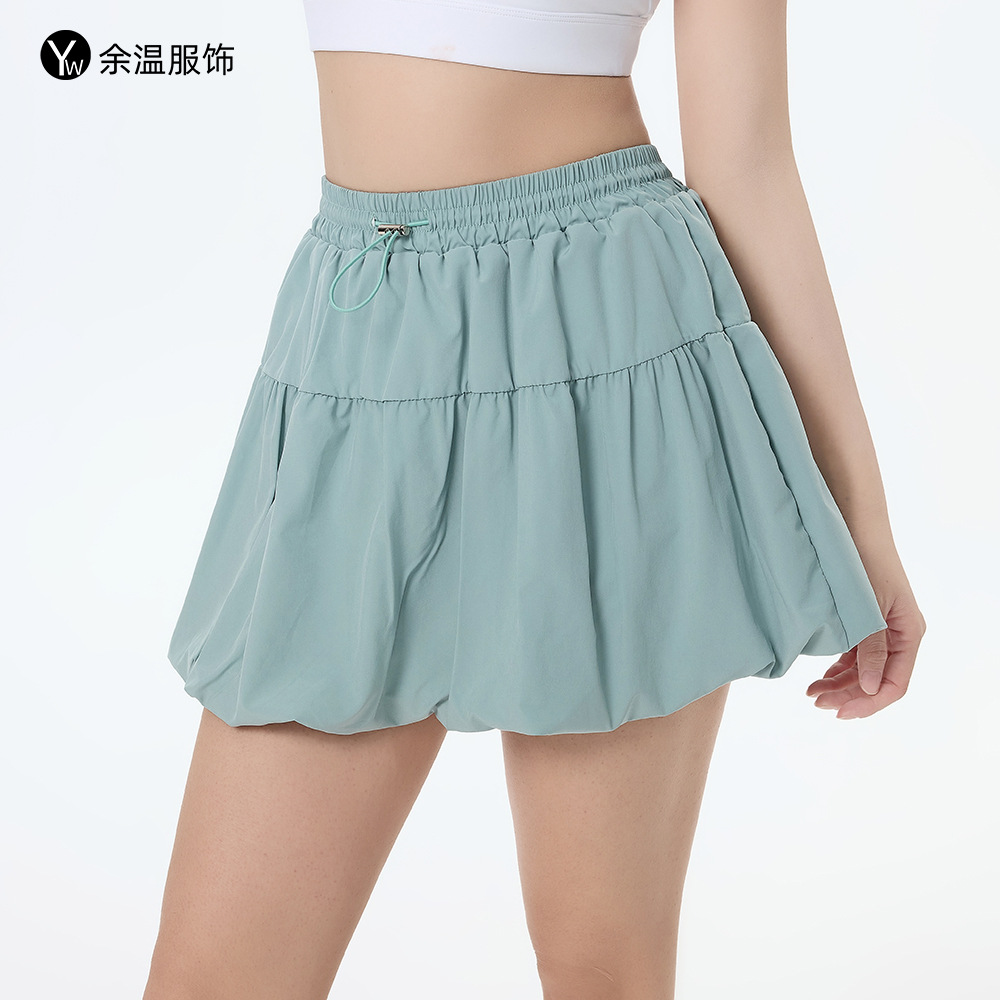 Cross-Border Puffy Flower Bud Skirt for Women, High-Waisted, Slimming, Anti-Exposure Running Sports Yoga Skirt, Training Fitness Shorts