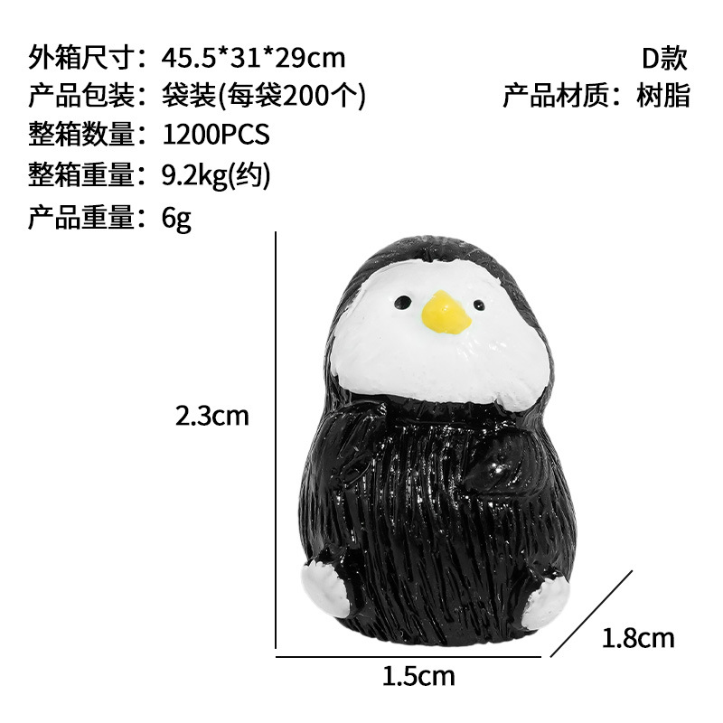 Pingüino blanco y negro resina animal de dibujos animados nuevo lindo pingüino musgo micro paisaje decoración de escena de nieve con adornos
