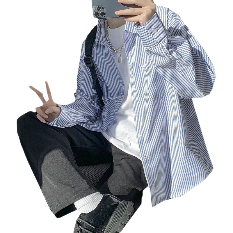 2023 nueva camisa a rayas japonesa camisa de manga larga para hombre estilo Hong Kong estilo coreano para hombre moda Otoño chaqueta casual amor