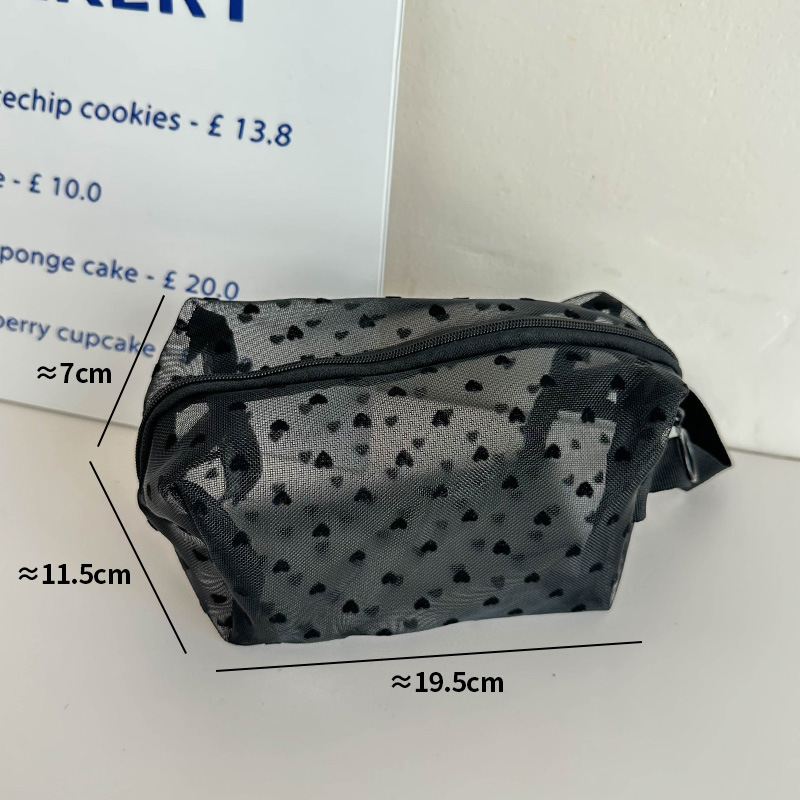 Bolsa de cosméticos de malla de amor simple japonesa bolsa de lápiz labial de cojín de aire de tamaño pequeño Portátil Bolsa de almacenamiento de artículos diversos multiusos