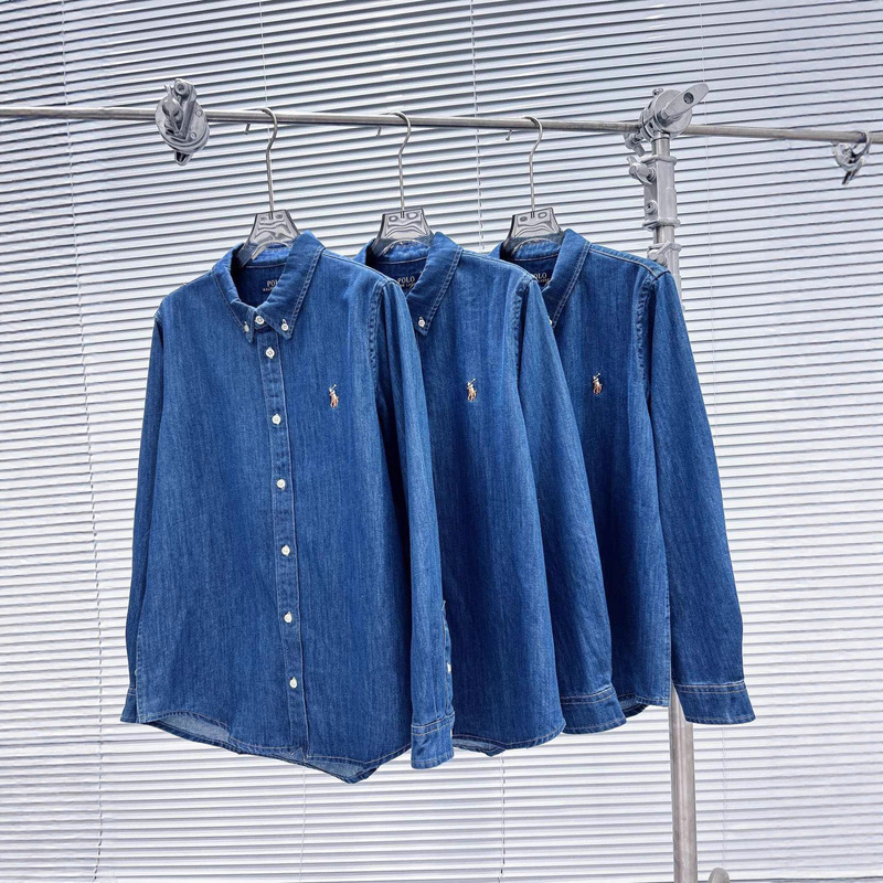 Cross-Border Export R*L Raff Classic Pony Embroidered Color Label Washed Denim Shirt Jacket, Same Style for Men and Women