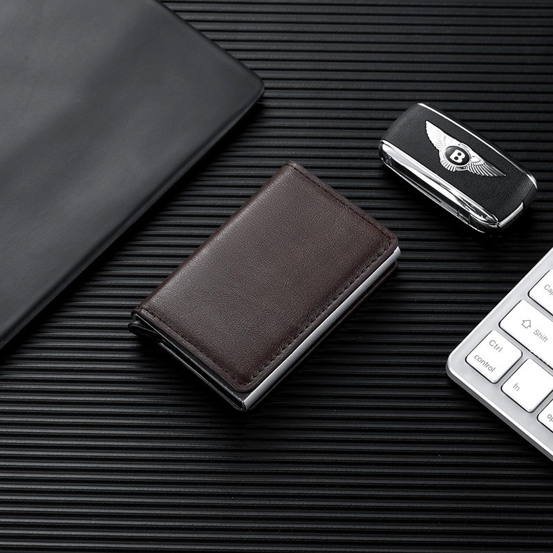 Anti-robo transfronterizo anti-magnético metal elástico bolsa de tarjetas de crédito caja de metal de aluminio para hombres bolsa de tarjetas de plata