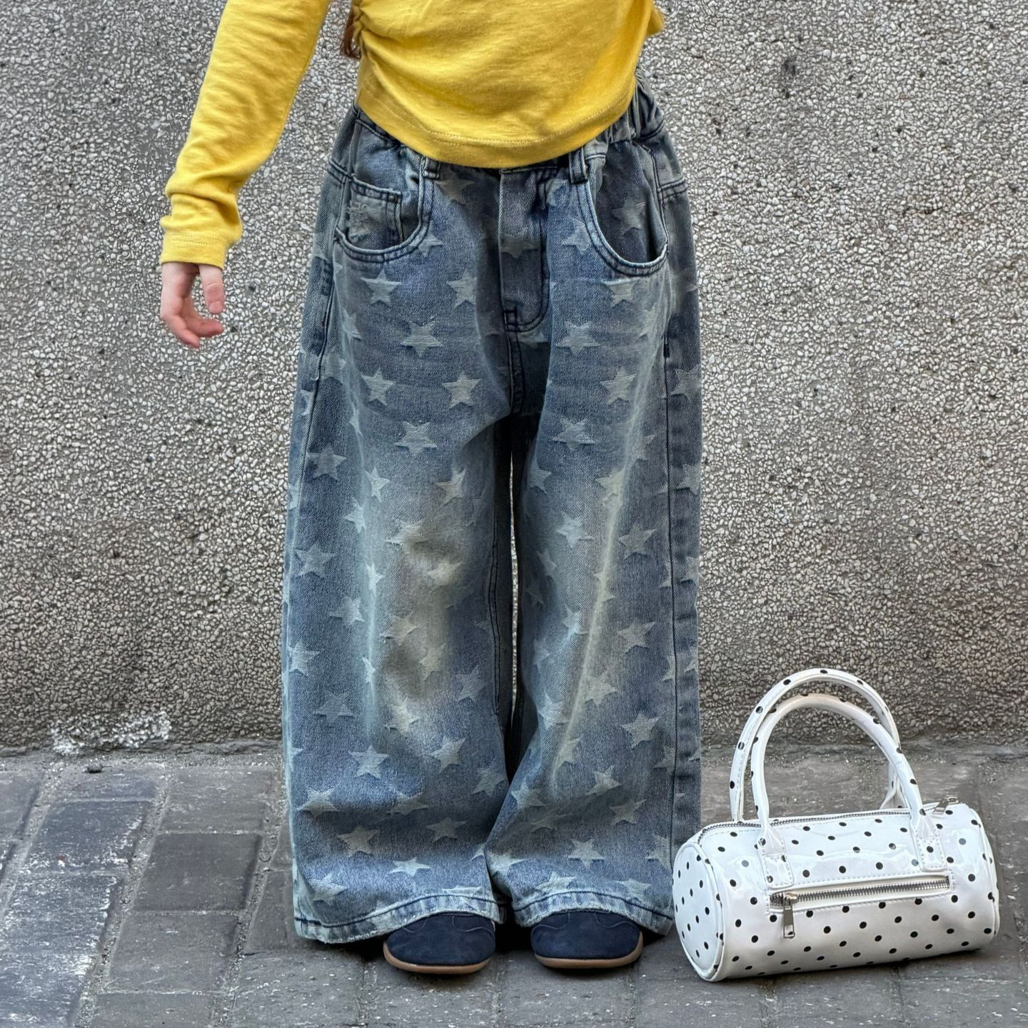 Girls' denim jeans, new autumn arrivals, Korean style, fashionable American style, star print, washed straight-leg casual pants, trendy
