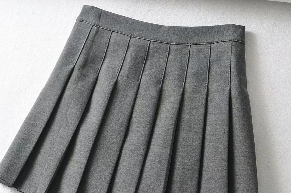 side zipper solid color pleated skirt NSHS23459