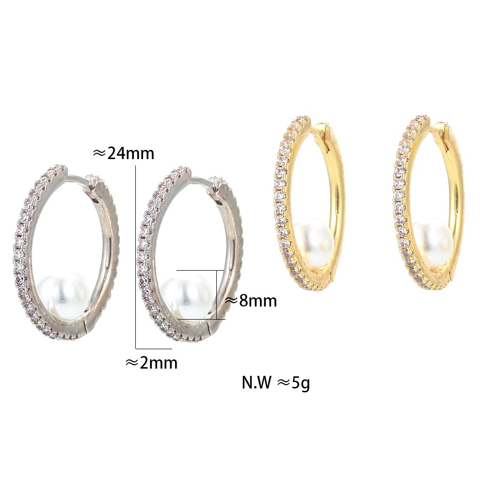 Unisex Gender Plating Design Fashion Micro-inlaid Zircon Pearl Copper Earrings