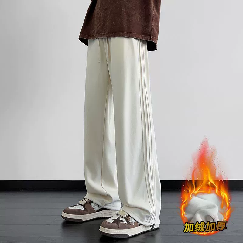 Американские hiphop белые брюки для мужчин высокого уровня чувство бархатный осенне-зимний толстый подростковый полосатый спортивный повседневный брюки