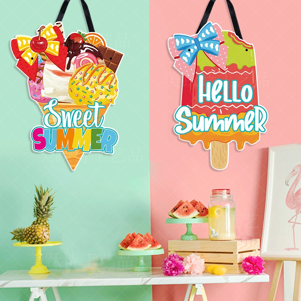 Nueva decoración hawaiana puerta colgante etiqueta verano fiesta escena diseño helado colgante