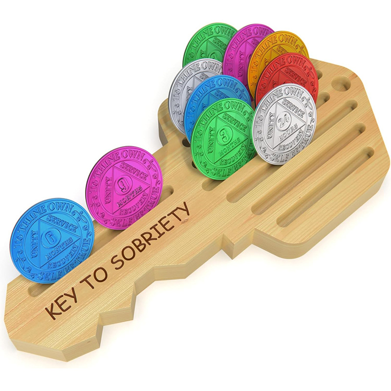 Estante de almacenamiento de monedas conmemorativas de madera Estante de almacenamiento del titular de monedas Estante de exhibición de monedas de abstinencia de alcohol en forma de llave