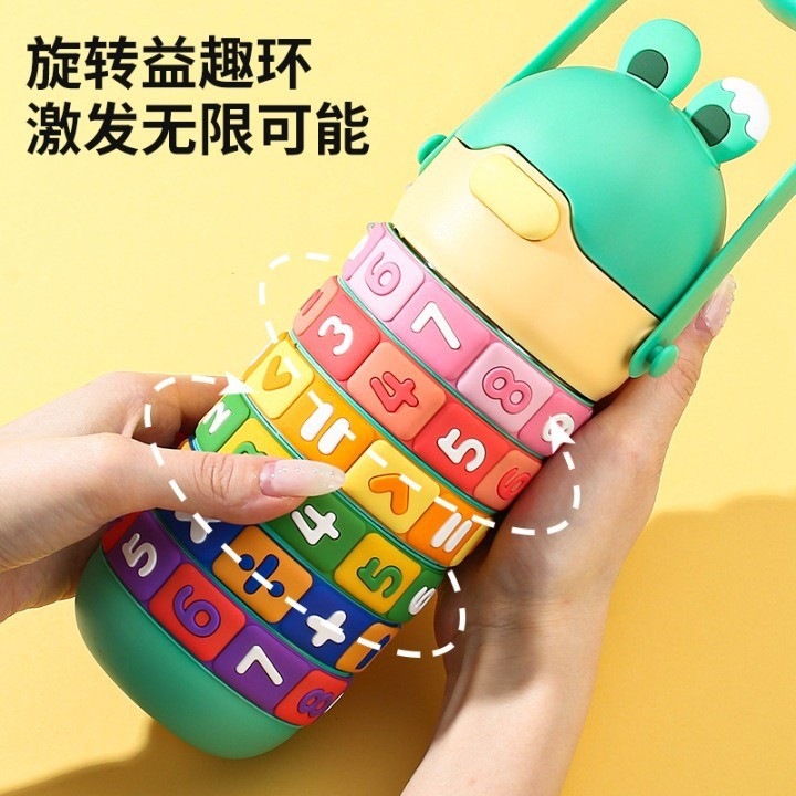 Niños creativos rompecabezas digitales rotativos taza de aislamiento térmico para niños anti-caídas mangas portátiles de dibujos animados lindas tazas de agua de gran capacidad