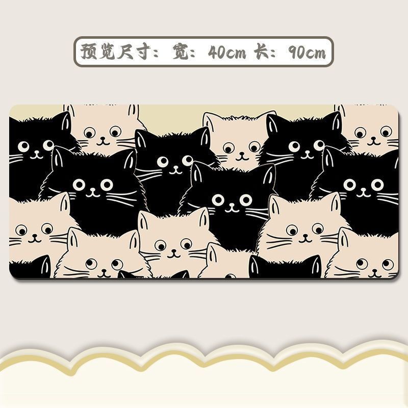 日系黑猫大号鼠标垫 可爱猫咪办公游戏键盘垫 学生宿舍锁边护腕托
