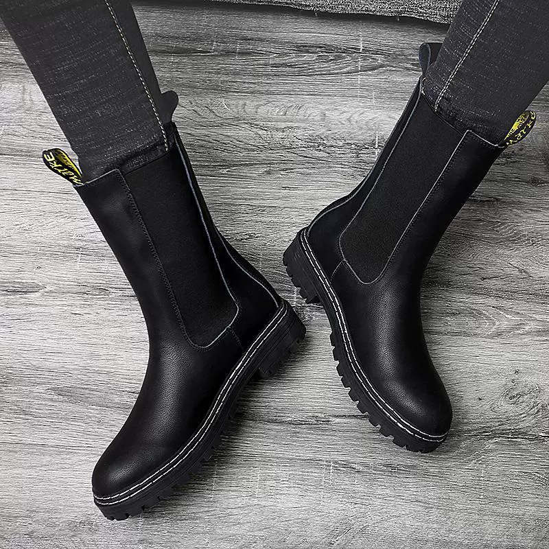 Высокие Chelsea‑ботинки (Martens), с флисовой подкладкой, чёрные, размеры 38–47
