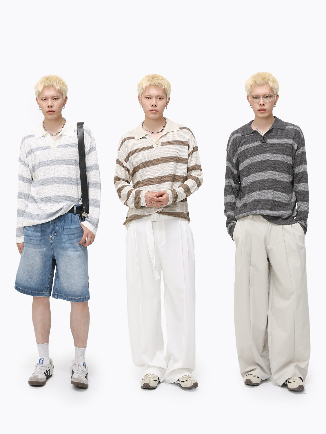 MTLCLOTHES Hombres| Camiseta coreana con solapa Lissel a rayas de color de punto casual con solapa suelta Polo