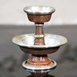 紫铜护法杯尼泊尔铜雕花双层供杯圣杯 佛用品供具