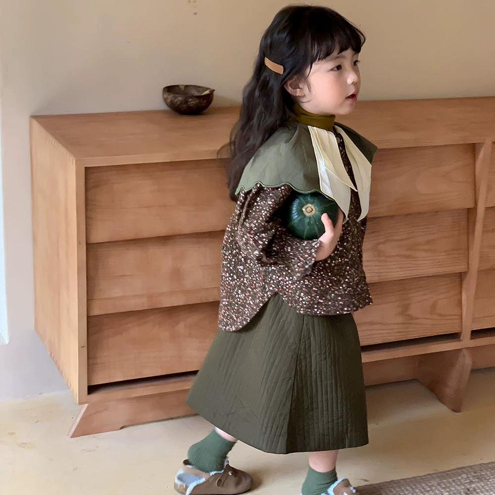 Осень 2023, корейская куртка-рубашка с цветочным принтом для девочек, ретро двухцветный кардиган с длинными рукавами и воротником Babydoll 3285