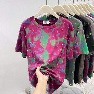 plus size Women's Summer Short-sleeved Printed Plus Size T-shirt chubby girl Loose Slimming Top